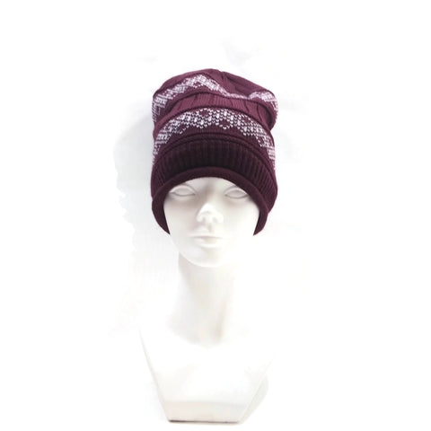 Unisex Fleece Winter Skullies Beanie Hat Purple/White