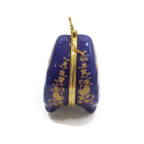 Vintage Art Jewelry Trinket Box Heart Shape W/ Legs Floral Chinese Blue/Gold