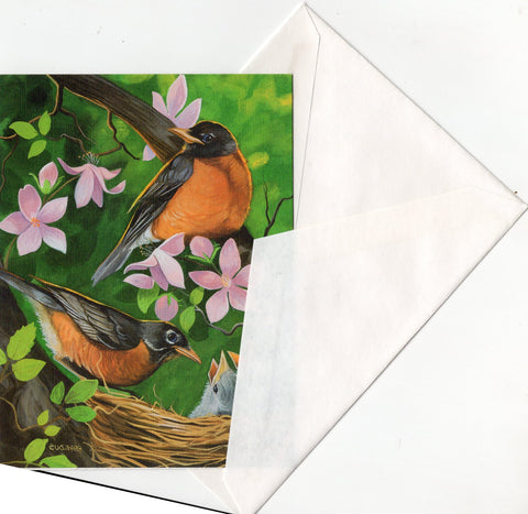 Orange Plumage Birds with their Chicks in their Nest Birds Collection Blank Art