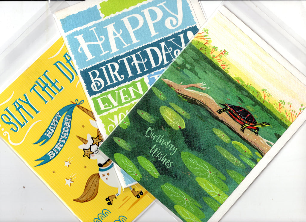 Lot of 3 Trader Joe's Birthday Wishes Greeting Cards New Unused In Plastic