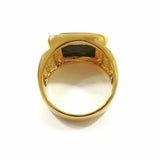 Men Ring Black Square Stone Goldtone W/Simulated Diamonds Jewelry Gift For Him