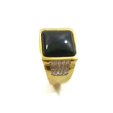 Men Ring Black Square Stone Goldtone W/Simulated Diamonds Jewelry Gift For Him