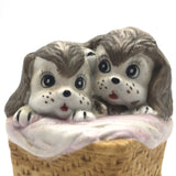 Puppies Figures In a Basket Ceramic Hand Painted Vintage Collectible Precious Moments