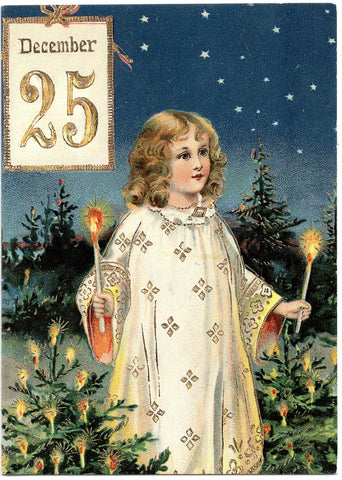 December 25 Angel Girl Merry Christmas Holiday Seasons Greeting Card