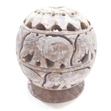 Handmade Burner for Cones and Candle Holder Carved Soapstone Carved Elephant