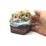 Vintage Puppies Figures Inside a Basket Ceramic Hand Painted