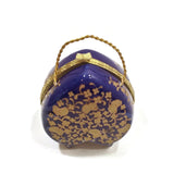 Vintage Art Jewelry Trinket Box Heart Shape W/ Legs Floral Chinese Blue/Gold