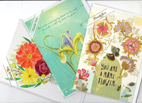 Lot of 3 Trader Joe's Thank You Greeting Cards Flowers Spring Time New