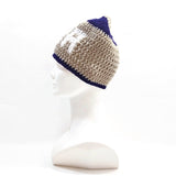 Unisex Handmade 100% Wool Knit Winter Warm USA  Beanie Hat Beige/Blue