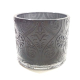 Candle Glass Holder Round Translucent Etched Floral Pattern Tumbler Black Gift