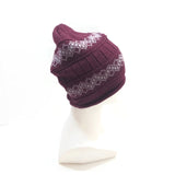 Unisex Fleece Winter Skullies Beanie Hat Purple/White