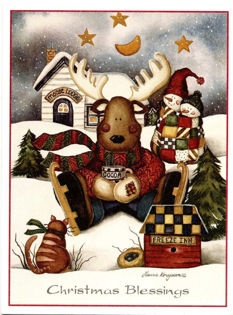 "Cocoa Break"  Snow men &  Reindeer Christmas Holiday Blessings Seasons Greeting