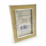 Ornate Jeweled Decorative Picture Photo Frame Home Décor Beige /Silver VTG 2x3"