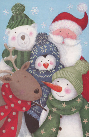 Christmas Greeting Card with envelope Santa Claus Moose Snowman