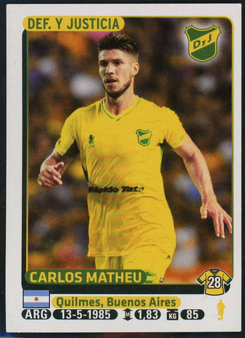 Carlos Matheu Defensa y Justicia Argentine #145 Soccer Sport Card Panini