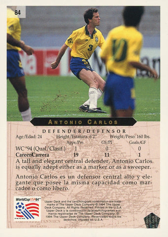 Antonio Carlos Brazil Upper Deck #84 World Cup USA '94 Soccer Sport Card