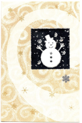 Shiny Golden Silver Snow Flex Happy Snow Man Christmas Holiday Seasons Greeting
