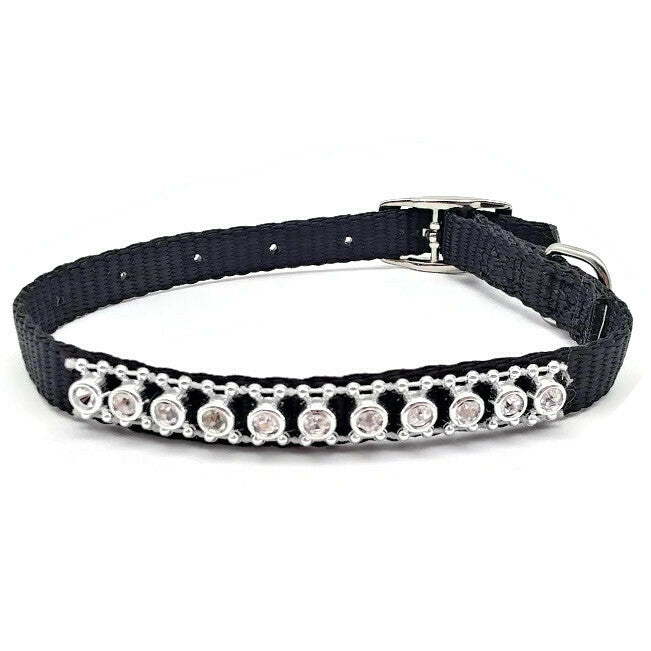 Dog/Cat Small Embellished Black/ Silver Collar Adjustable