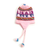 Girls Pink Handmade 100% Wool Knit Earflap Winter Beanie Hat NEW