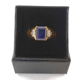 Men's Fashion Gold Color Ring W/Blue Stone & Simulated Diamonds Size 12.5