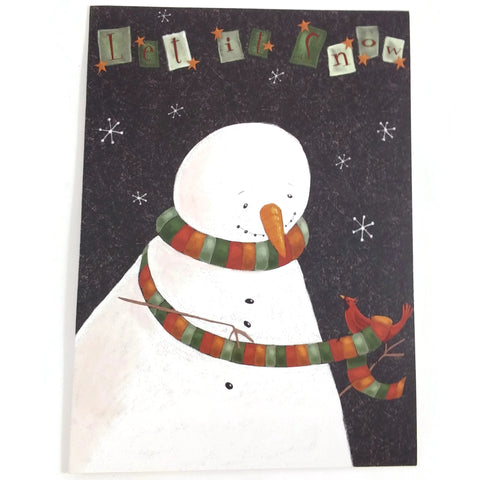 Snow Man in the Snow W/ Red Bird Christmas Season's Greetings Card