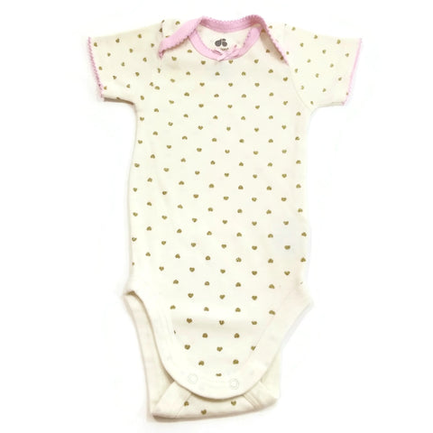Just Born Organic Cotton Baby Girl Golden Hearts OutFit Bodysuit Short One Piece