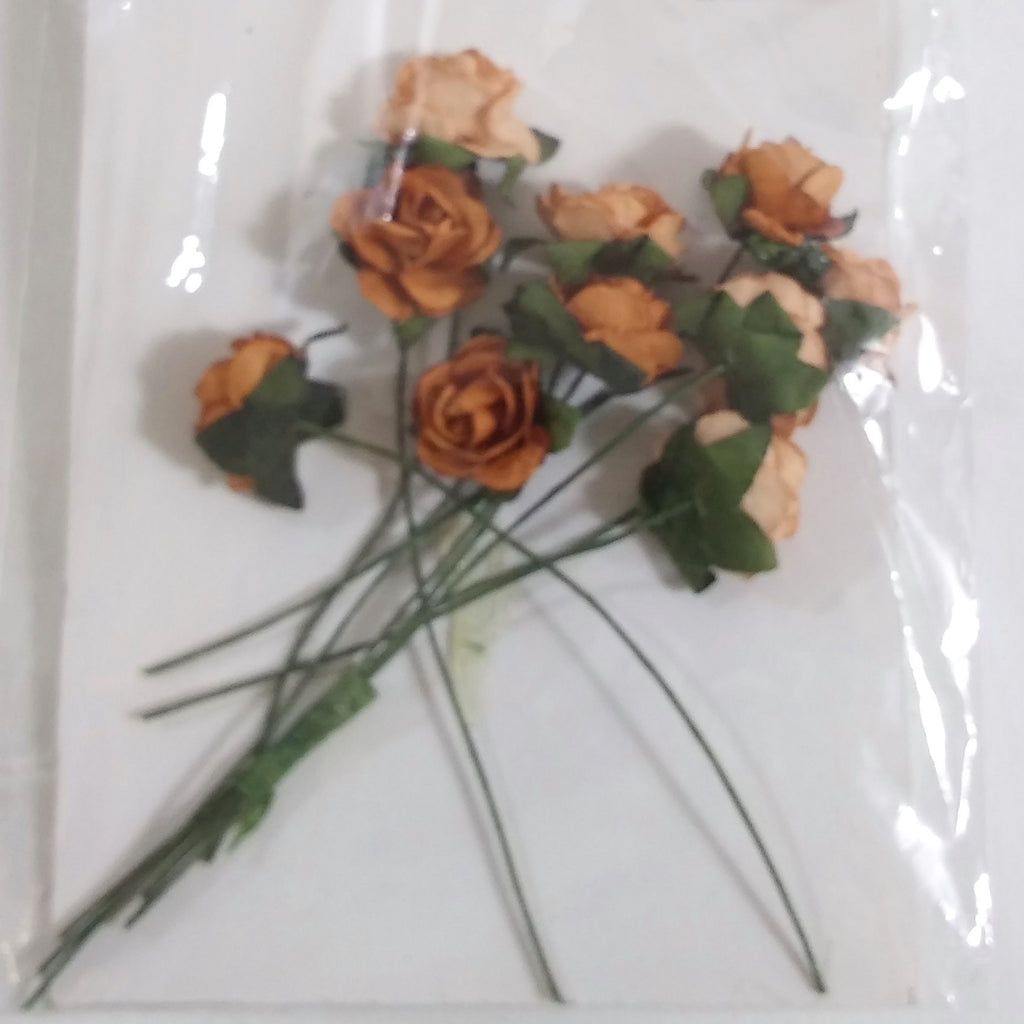 Kaisercraft Mini Paper Blooms Flowers W/Wire Stem 10/Pkg-Terra Cotta 0.5" - F652