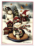 Christmas Greeting Card Snowman Snow Man Family Holiday Seasons Wishes Card Gift
