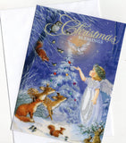 "Christmas Blessings" Golden Angel Girl With Animals Snowing Christmas Tree Spar
