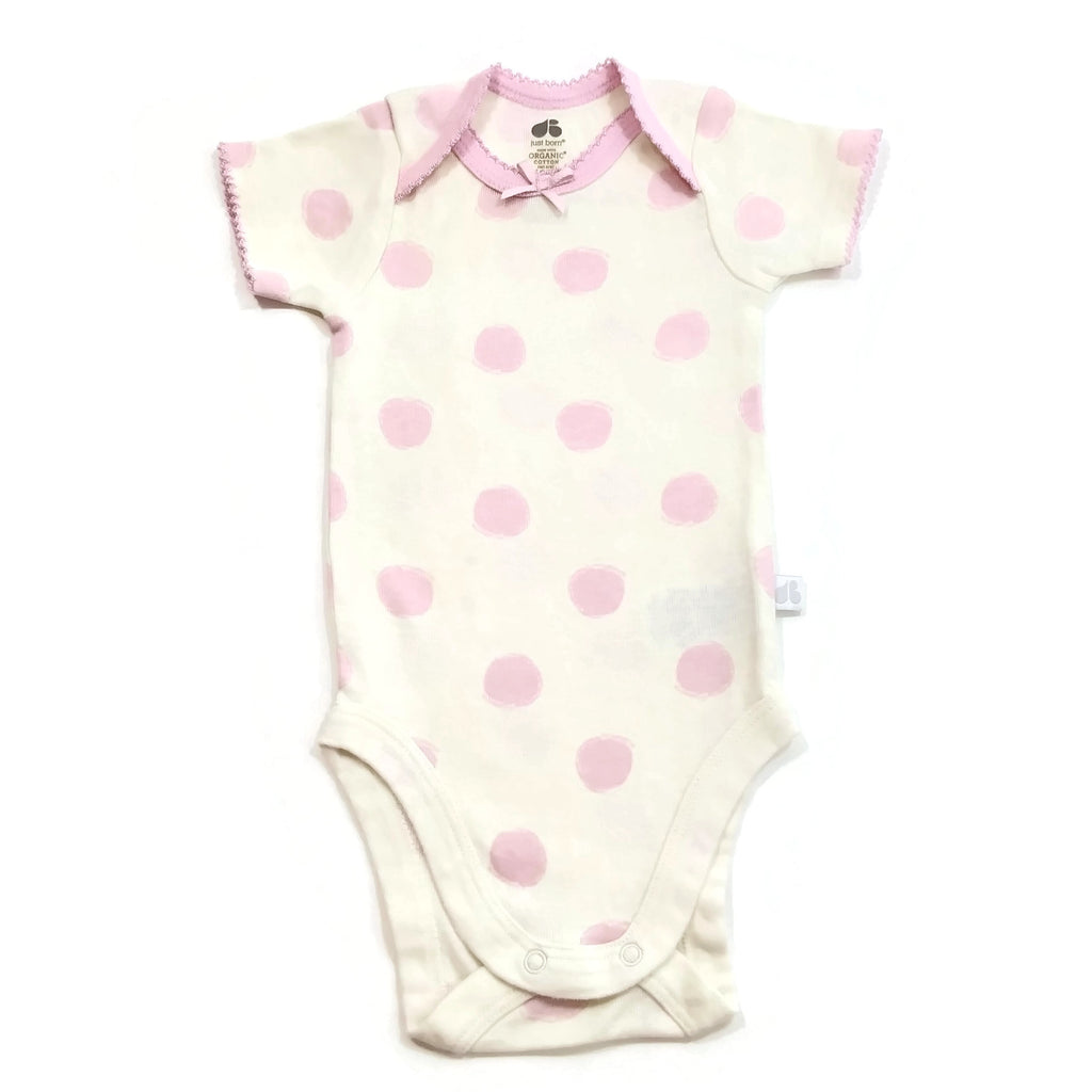 Just Born Organic Cotton Baby Girls Pink Dots OutFit Bodysuit Short One Piece