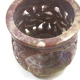 Oil Burner - Natural Soapstone Oil Diffuser Round Leaves 4" Hand-Carved