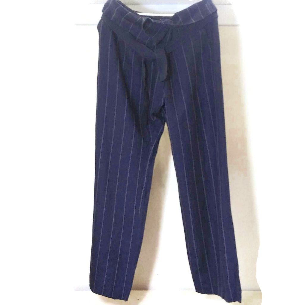 Women MANGO SUIT Faison Tie Waist Wide Leg Pants Blue Striped