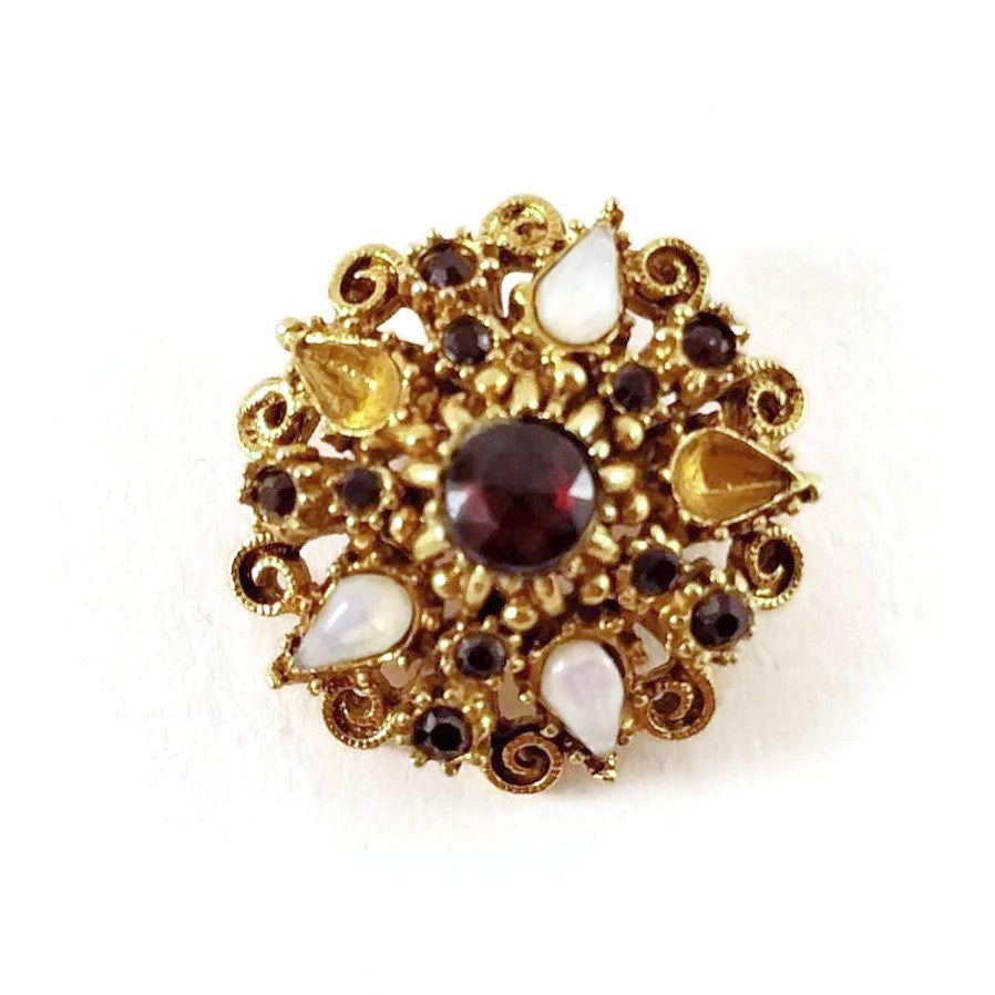 Women's Brooch Jewelry Gold-Tone Stones Trinket Lapel Dress Pin Gift for Her VTG
