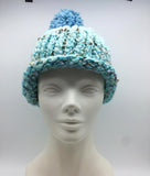 Winter Hat 100% Wool Knitted Handmade Unisex Warm Cap Pom Pom Beanie Blue OZ