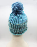 Winter Hat 100% Wool Knitted Handmade Unisex Warm Cap Pom Pom Beanie Blue OZ