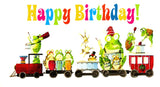 Greeting Happy Birthday Card Frog Train Band Birthday Celebration