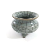 Small Longquan Celadon Glaze Porcelain Tripod Crackle Incense Sage Burner 2.25"