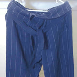 Women MANGO SUIT Faison Tie Waist Wide Leg Pants Blue Striped