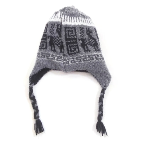 Kids Winter Hat Gray Handmade 100% Wool Knit Earflap Toddler Crochet Beanie