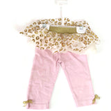 Baby Girl Tutu Skirt Pants Outfit Long Sleeves 2Pc. Sparkling Gold/Pink Suit 0-3