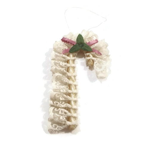 Vintage White Lace Candy Cane Christmas Ornament Holiday Tree Decoration