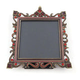 Vintage Ornate Photo Frame Metal W/Red Stones 3x3 Table Top