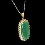 Women Pendant Necklace Antique Green Stone Silver Goldtone Vintage Jewelry Gift