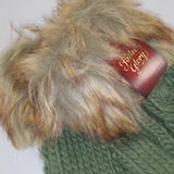 Winter Knit Gloves, Women's Faded Glory Fur Trimmed, Olive Drab - New