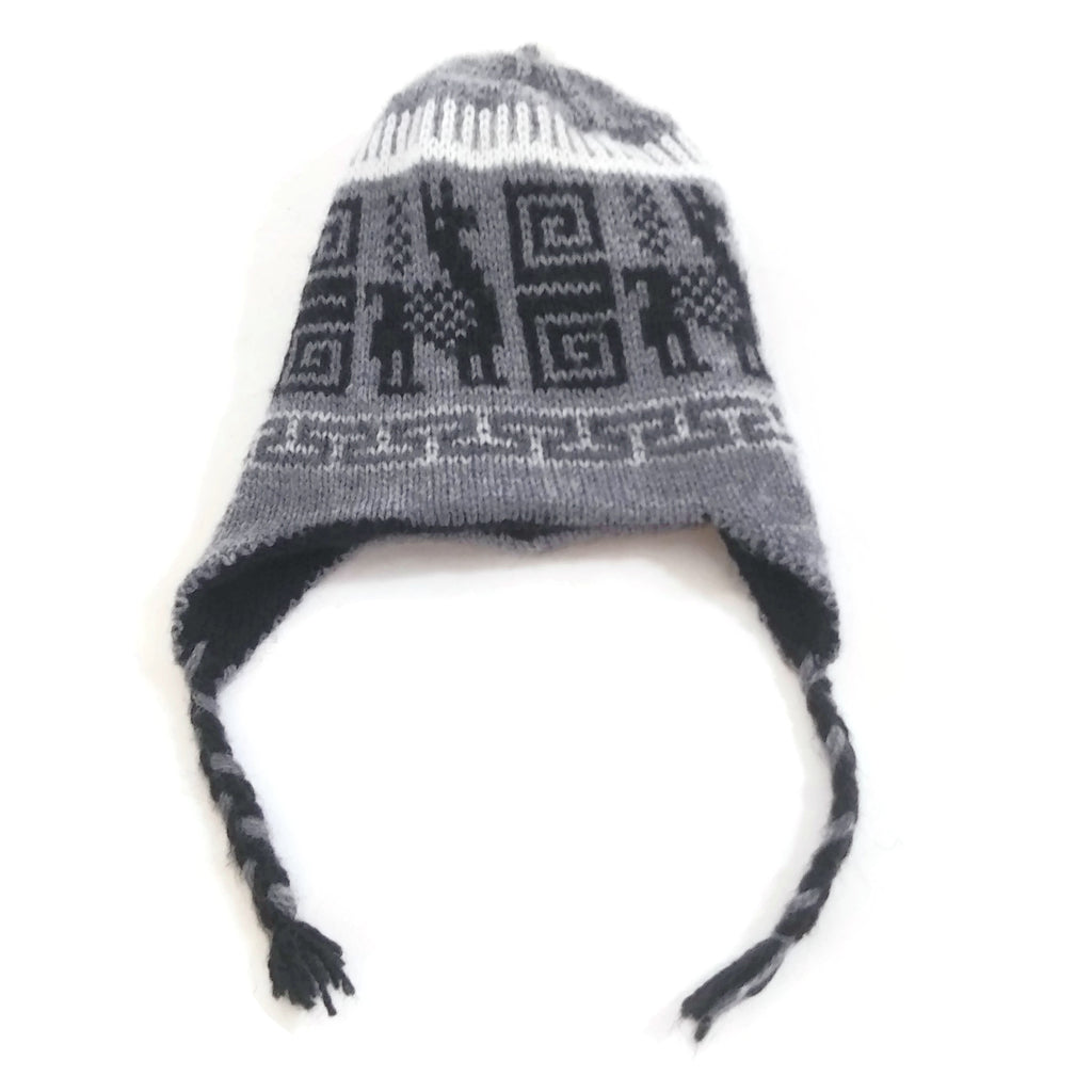 Kids Winter Hat Gray Handmade 100% Wool Knit Earflap Toddler Crochet Beanie