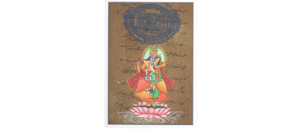 Radha Krishna on Lotus Hindu Godhead Deity Hinduism Art Painting Greeting Card