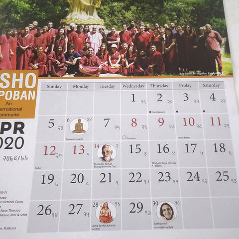 Osho Tapoban An International Commune 2020 Wall Events Calendar Collectible