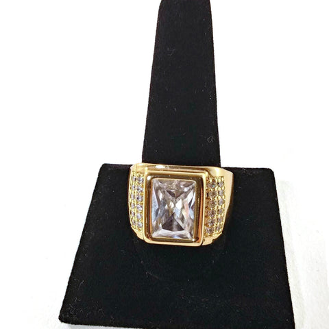 Men Fashion Ring Gold Color W/Square Simulated Diamond Stone Size 12.5