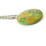 Laila Rowe Floral Pendant Necklace Silver Tone Jewelry Green/Yellow Trinket Gift