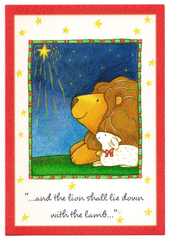 Vintage Christmas Holiday Season's Blessings Greeting Card Lion and Lamb